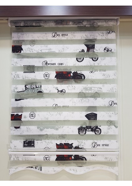 Araba Baskılı Desenli Çocuk Odası Zebra Stor Perde