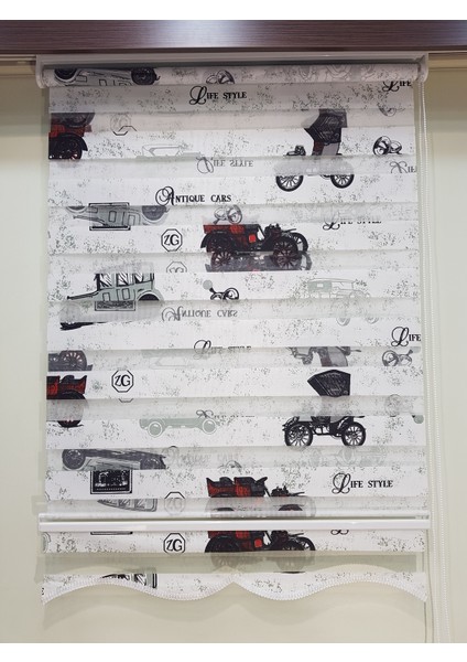 Araba Baskılı Desenli Çocuk Odası Zebra Stor Perde