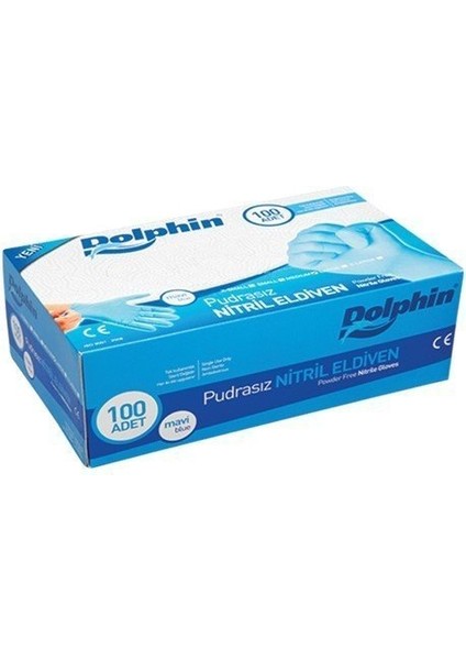 Dolphin Mavi Pudrasız Nitril Eldiven 100 Lü Paket