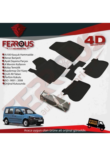 Volkswagen Caddy 4d Havuzlu Kauçuk Paspas 2004 2010 Siyah
