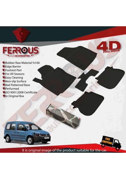 Volkswagen Caddy 4d Havuzlu Kauçuk Paspas 2004 2010 Siyah