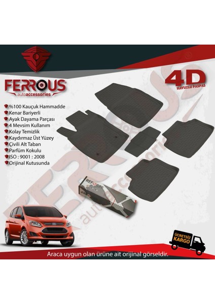 Ford C Max 4d Havuzlu Kauçuk Paspas 2010 ve Üstü Siyah