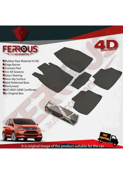 Ford C Max 4d Havuzlu Kauçuk Paspas 2010 ve Üstü Siyah