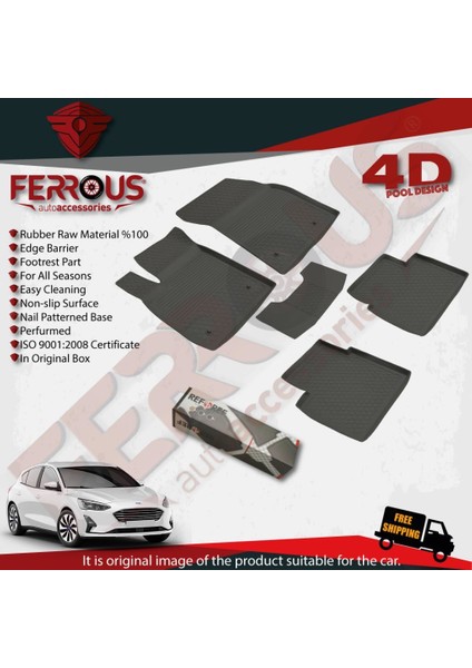 Ford Focus 5 4d Havuzlu Kauçuk Paspas 2019 ve Üstü Siyah
