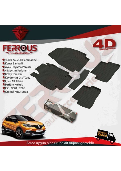 Renault Captur 4d Havuzlu Kauçuk Paspas 2013 ve Üstü Siyah