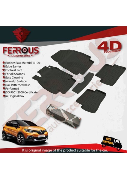 Renault Captur 4d Havuzlu Kauçuk Paspas 2013 ve Üstü Siyah