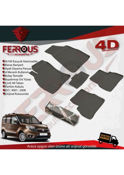 Fiat Doblo 4d Havuzlu Kauçuk Paspas 2010 ve Üstü Siyah