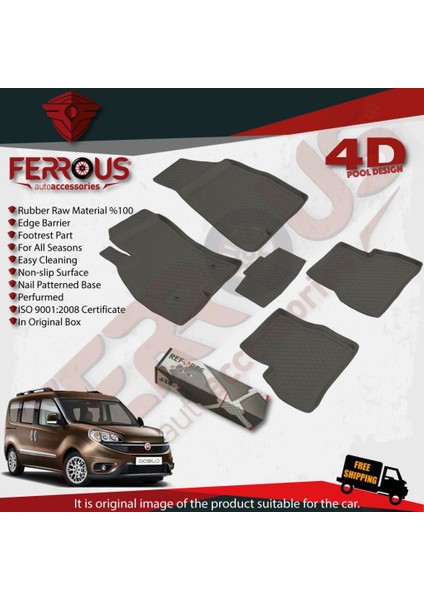 Fiat Doblo 4d Havuzlu Kauçuk Paspas 2010 ve Üstü Siyah
