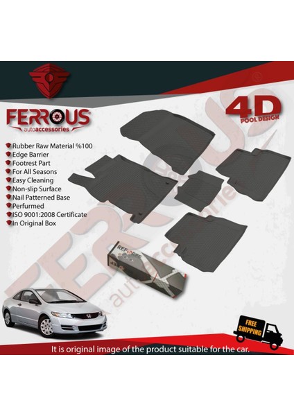 Honda Civic Sedan 4d Havuzlu Kauçuk Paspas 2007 2012 Siyah modelleri