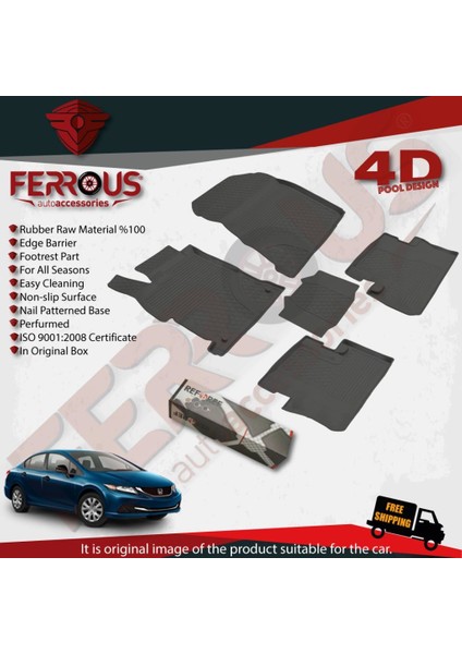 Honda Civic Sedan 4d Paspas Siyah ve Bagaj Havuzu 2012 2015 modelleri