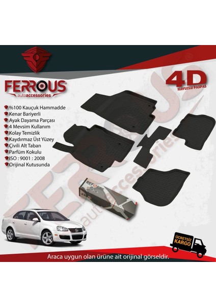 Volkswagen Jetta 4d Havuzlu Kauçuk Paspas 2005 2010 Siyah