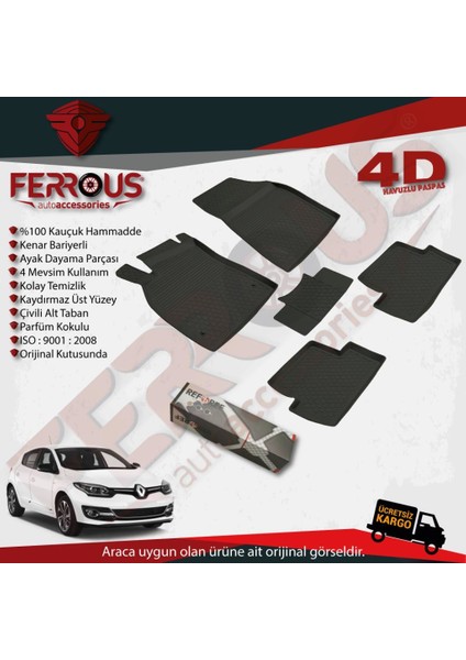 Renault Megane 3 4d Havuzlu Kauçuk Paspas 2010 2015 Siyah