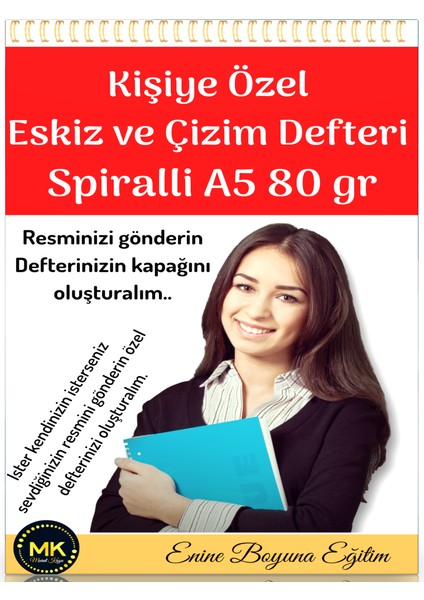 Enine Boyuna Eğitim Kişiye Özel Eskiz ve Çizim Defter Spiralli 100 Sayfa A5 80 gr