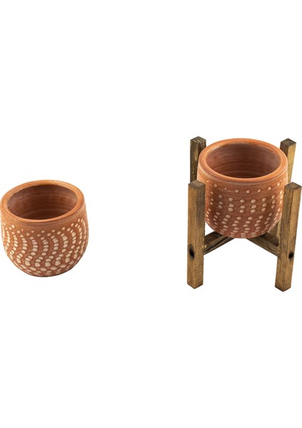 Ev Dekorasyon Beyaz Nokta Desenli Terakota Toprak Saksı Saksılık Salon Çiçeklik İkili Set Ayaksız, 4 Ayaklı 12 Cm fiyatları