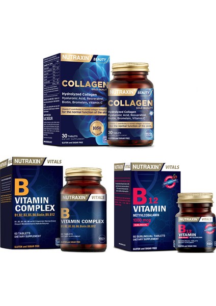 Takviyesi 30 Tablet + B12 Vitamini 60 Dilaltı Tableti + B Vitamin Complex 60 Tablet