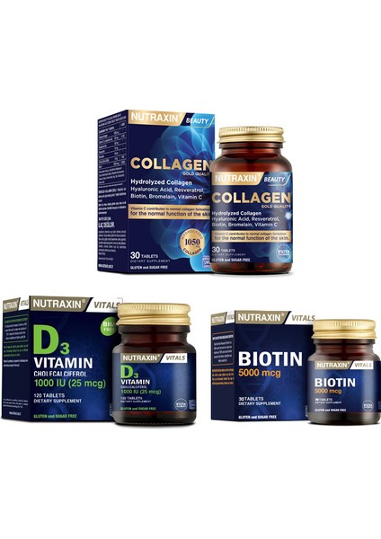 Hidrolize 1050 Mg 30 Tablet+ Biotin 5000MCG 30 Tablet+D3 Vitamini 120TABLET
