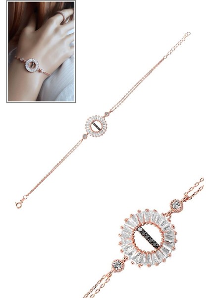 Öze Dönüş Baget Taşlı Rose I Harfi Bileklik