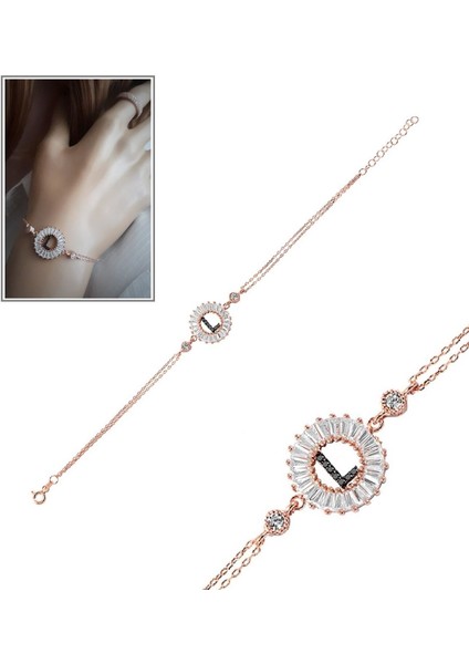 Öze Dönüş Baget Taşlı Rose L Harfi Bileklik