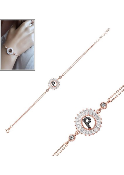 Öze Dönüş Baget Taşlı Rose P Harfi Bileklik