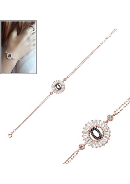 Öze Dönüş Baget Taşlı Rose O Harfi Bileklik
