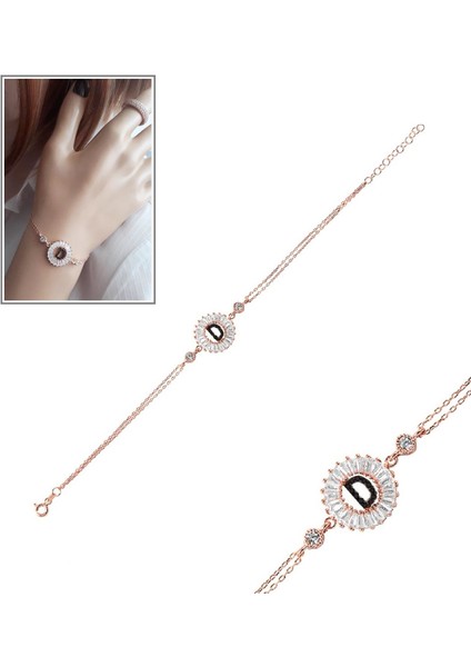 Öze Dönüş Baget Taşlı Rose D Harfi Bileklik