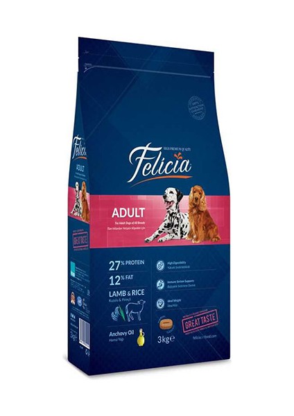 Az Tahıllı Kuzulu Yetişkin Köpek Maması 3 kg