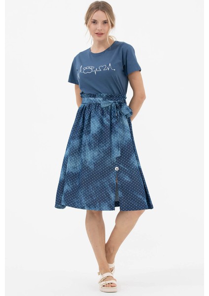 Denim Görünümlü Midi Boy Etek - Lacivert modelleri
