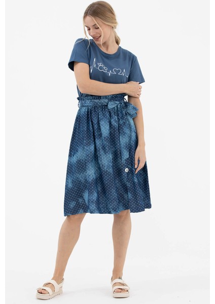 Denim Görünümlü Midi Boy Etek - Lacivert indirimleri
