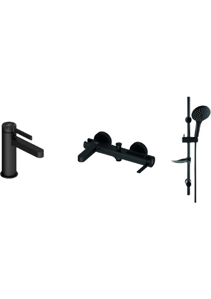 Gildo 3 Parça Siyah Armatür Musluk Batarya Banyo Seti MLB165-S MBB165-S DST57-S