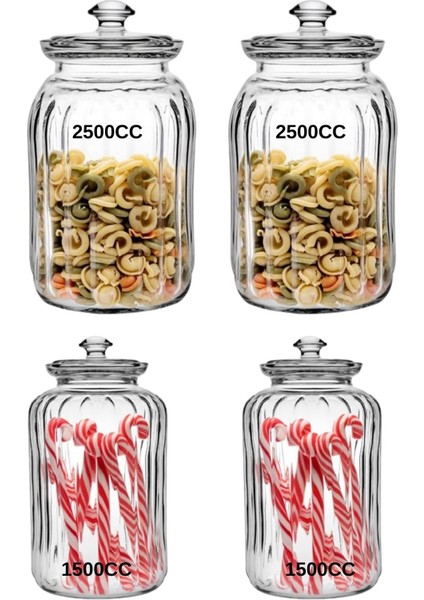 Viva Cam Kapaklı Kavanoz 2 Boy 4 Lü SET-1500CC-2500CC