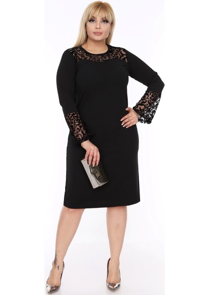 Siyah Uzun Kol Elbise 44 Beden Klasik Tarz Ispanyol Kol Kadınlar İçin