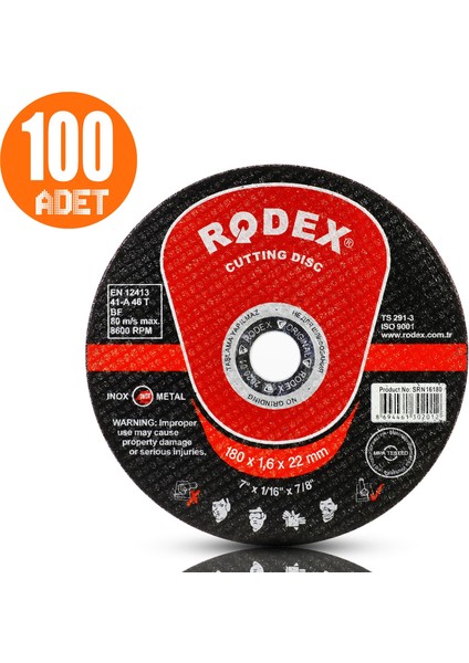 Rodex Spiral Taşlama Inox Metal Kesici Taş Diski 180X1.6 mm (100 Adet)