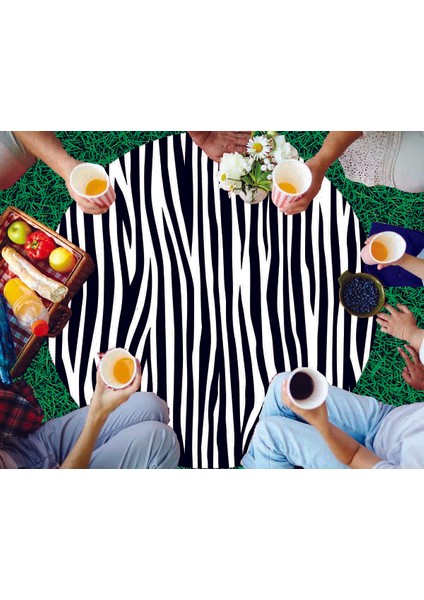 Yuvarlak Piknik Örtüsü Zebra Desenli