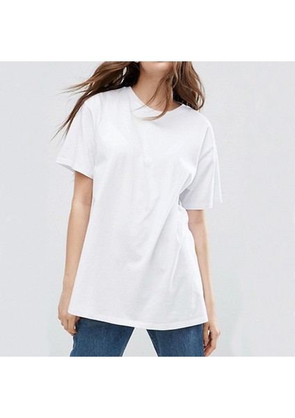 Kadın Bisiklet Yaka Oversize T-Shirt