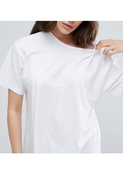 Kadın Bisiklet Yaka Oversize T-Shirt modelleri