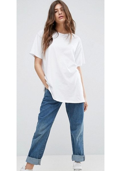 Kadın Bisiklet Yaka Oversize T-Shirt fırsatları