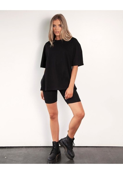Kadın Bisiklet Yaka Oversize T-Shirt