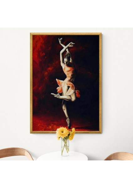 Red Ballerina Altın Çerçeveli Kanvas Tablo