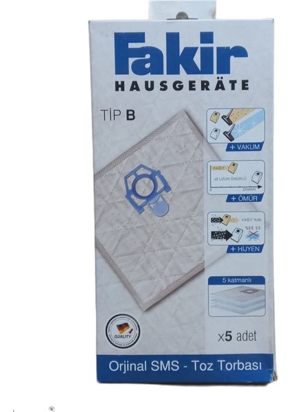 Evaletlericom Tip B Fakir Tip Kutulu Toz Torbası