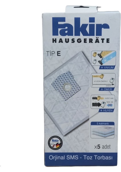Evaletlericom Tip E Fakir Tip Kutulu Toz Torbası