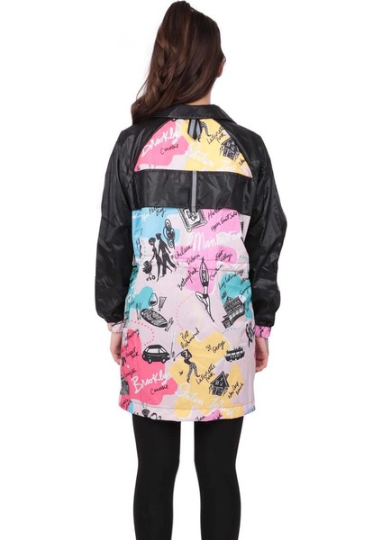 Yazı Baskılı Kadın Yağmurluk 9620 Siyah fırsatları
