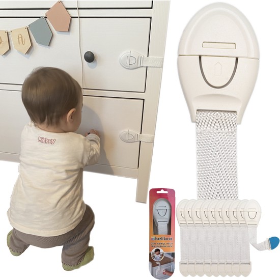 Ketbox Çocuk Bebek Çekmece Dolap Beyaz Eşya Güvenlik Emniyet Kilidi - Çok Amaçlı Kilit 10 Adet