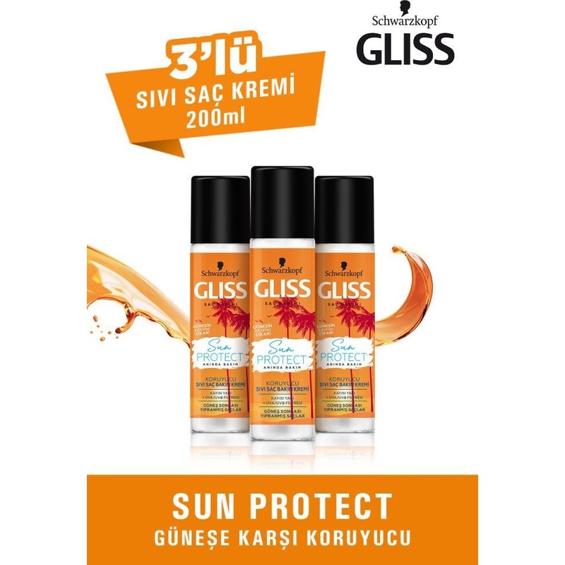 Gliss Schwarzkopf Glıss Sun Protect Sıvı Saç Kremi 200 ml x 3 Adet