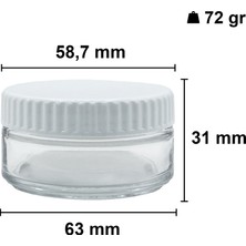 Afracam 50 cc Kavanoz Plastik Beyaz Kapaklı 50 ml Şeffaf Cam Krem Kavanoz 1 Adet