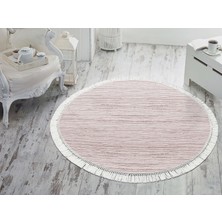 Dekoreko Inci Dijital Saçaklı Yıkanabilir Kaymaz Taban Halı Yuvarlak 1910 Pudra