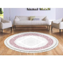 Dekoreko Inci Dijital Saçaklı Yıkanabilir Kaymaz Taban Halı Yuvarlak 2004 Desen 1