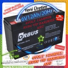 Orbus 6 Volt 12 Amper Oyuncak Jeep Çocuk Arabası Aracı Arabası Oto Aküsü Pili Bataryası 6V12AH/20HR