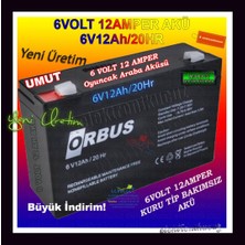 Orbus Pilsan Oyuncak Uyumlu 6V 12AH Akü Yeni Tarihli Ürün 6 Volt 12 Amper Akü 6V 12AH Kuru Bakımsız