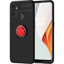 Tekno Grup Oneplus Nord N100 Kılıf Ultra Korumalı Yüzüklü Manyetik Ravel Silikon + Tam Kaplayan 5d Cam Ekran Koruyucu Siyah - Kırmızı