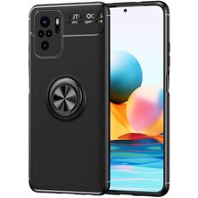 Tekno Grup Xiaomi Redmi Note 10S Kılıf Ultra Korumalı Yüzüklü Manyetik Ravel Silikon + Tam Kaplayan 6d Nano Ekran Koruyucu Siyah